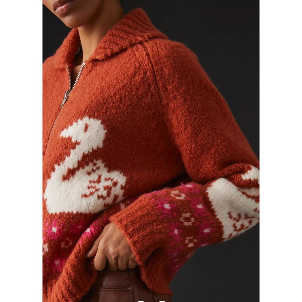 Anthropologie Maeve Zip-Front Swan Burnt Orange Cardigan Sweater - Picture 7 of 7